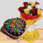 eggless half kg kitkat gems chocolate heart shape cake n roses bouquet