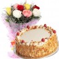 500gms Butterscotch Cake with Mix Roses Bunch