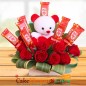 red roses teddy kitkat chocolate bouquet