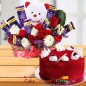 eggless 1kg red velvet cake n teddy chocolate roses flower bouquet