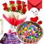 eggless half kg kitkat gems chocolate cake teddy bear chocolate red roses bouquet greeting card