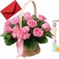 15 pink roses basket