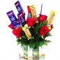 red roses dairy milk five star glass vase arrangement