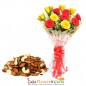 red yellow rose bouquet with dry fruits