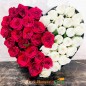 40 red white roses heart shape arrangement
