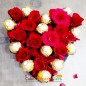 16 ferrero rocher chocolate 16 roses heart shape arrangement