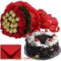 half kg black forest cake n roses ferrero rocher chocolates bouquet