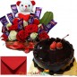 half kg chocolate cake n special roses teddy chocolate arrangement
