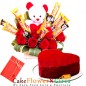 eggless half kg heart shaped red velvet cake n special roses teddy chocolate basket