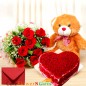 half kg heart shape red velvet cake roses bouquet teddy