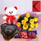 1kg eggless heart shape choco chips chocolate cake roses bouquet teddy bear chocolate