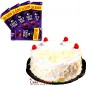 1kg white forest cake and 5 dary mike chocolate