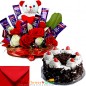 1kg eggless black forest cake n teddy roses flower chocolate gift