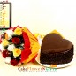 1kg eggless choco chips heart shape cake with 10 mix roses bouquet