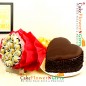 half kg choco chips heart shape cake n ferrero choco chocolate bouquet