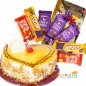 1kg eggless butterscotch heart shape cake 3 dairy milk 2 five star 2 kit kat