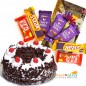 half kg eggless black forest cake 3 dairy milk 2 five star 2 kit kat