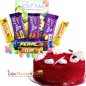 half kg eggless red velvet cake and choco hamper