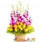 15 roses and 6 orchid flower basket