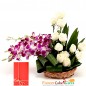 12 white roses 6 orchids arrangement
