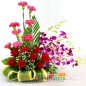 7 Red Roses 8 Pink Carnations 6 Purple Orchids in Basket