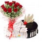 half kg eggless choco vanilla cake 10 red roses bouquet