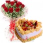 1 kg eggless heart shape fruit cake 10 red roses bouquet