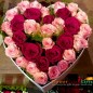 32 red pink roses heart shape arrangement