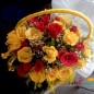 25 red yellow roses basket