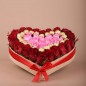 21 Red 16 Pink Roses 22 Ferrero Rocher Chocolates heart shape arrangement