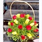 22 yellow red roses flower basket