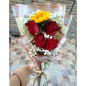 4 red roses and sunflower bouquet