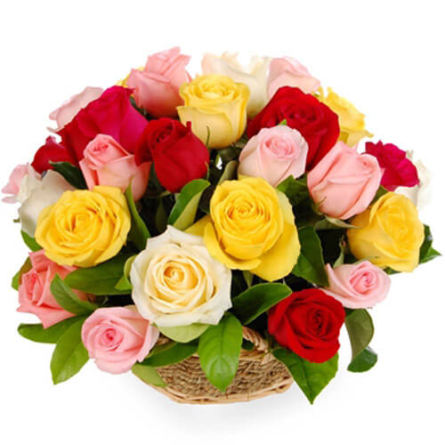 send 25 Mix Roses Basket delivery