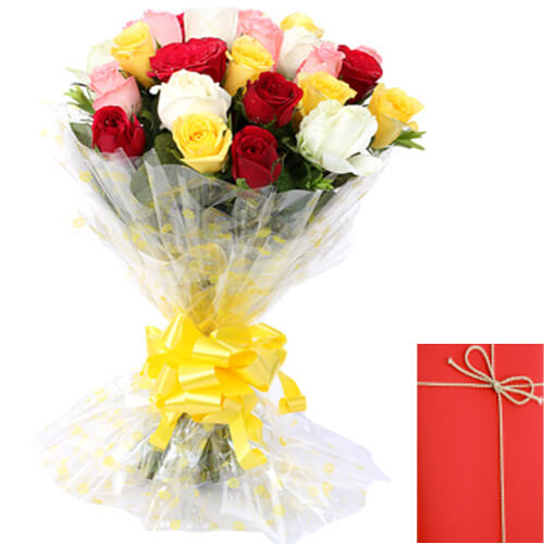 send 15 Mix Roses Bunch and Card delivery