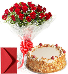 send Big Roses Bouquet n Eggless Butterscotch Cake delivery