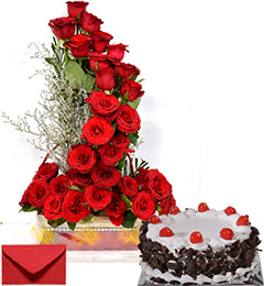 send Just Roses Bouquet n Eggless Black Forest Cake delivery