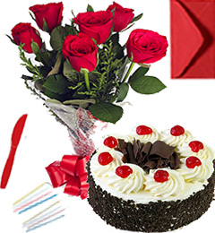Any Occasion Eggless Black Forest Cake n Roses Bunch 