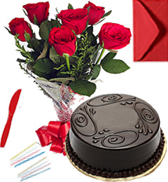 Any Occasion Eggless Chocolate Truffle Cake n Roses Bunch 