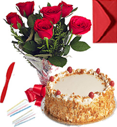 Any Occasion Eggless Butterscotch Cake n Roses Bunch