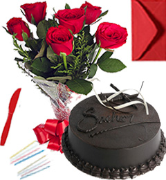 Any Occasion Chocolate Truffle Cake N Roses Bunch