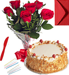 Any Occasion Butterscotch Cake N Roses Bunch