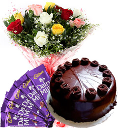 send Mix Roses Bouquet Eggless Truffle Cake n Chocolate delivery