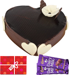 send Eggless Heart Shaped Chocolate Traffle Cake n Chocolate Starter delivery