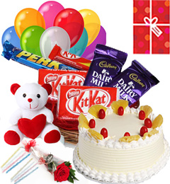 send Eggless pineapple Cake Chocolate Teddy Balloons for Any Time delivery