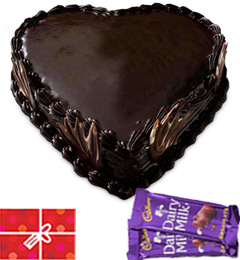 send 1kg Heart Shape Chocolate Truffle Cake n Chocolate n Card delivery