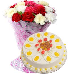 send 1Kg Butterscotch Cake with Carnations Bouquet delivery