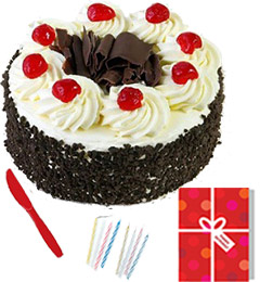 send Fresh Half Kg Black Forest Cake Candle Greeting Card  delivery