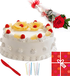 send Half Kg pineapple Cake Candle Greeting Card  delivery