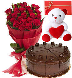 send Big Red Rose Bouquet 500gms Black Forest Cake Teddy Card delivery