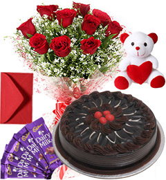send Chocolate Cake Roses Bouquet Teddy N Chocolate delivery